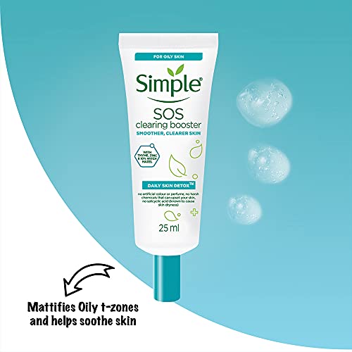 Simple Daily Skin Detox SOS Clearing with thyme, zinc, and witch hazel Booster long-lasting shine & blemish control 25ml - Packaging May Vary