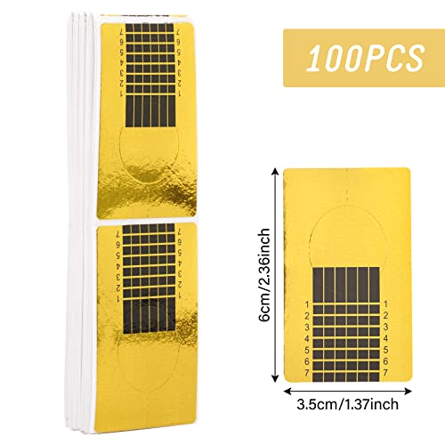 G2PLUS Nail Forms for Gel Builder - 100PCS Paper Nail Forms for Gel Nails - Gold Nail Extension Sticker Forms - Self-adhesive Nails Paper Forms f