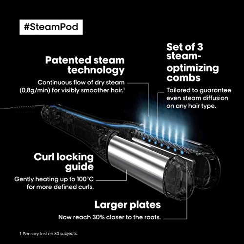 L'Oréal Professionnel Steam Hair Straightener & Styling Tool, For All Hair Types, SteamPod 4, UK Plug