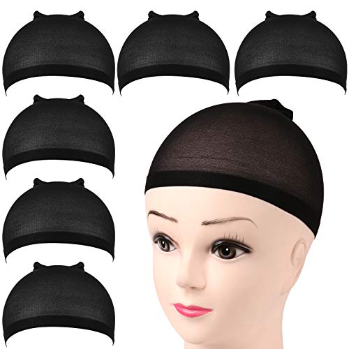 FANDAMEI 6 Pcs Black Nylon Stocking Caps - Elastic Stretchy Nylon Stocking Wig Cap for Women, Unisex Nylon Stretch Wig Cap with Close End for Men