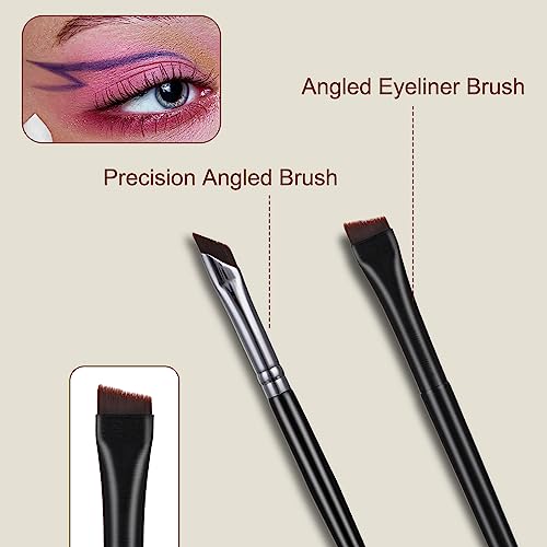 6 Pieces Eyeliner Brush Set, Precision Gel Eye Liner, Angled Flat Definer Ultra Thin Bent Makeup Brushes, Fine Point Eyeliner Brushes for Precise