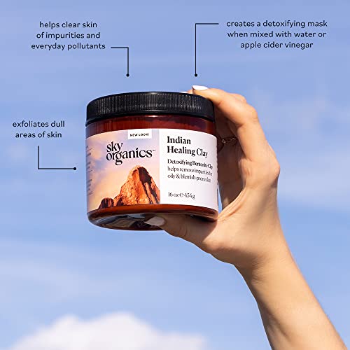 Sky Organics Indian Healing Clay 16 Ounces 100% Pure & Natural Bentonite Clay Therapeutic Grade