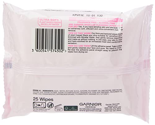 Garnier Micellar Cleansing Wipes Sensitive Skin, 25 Wipes