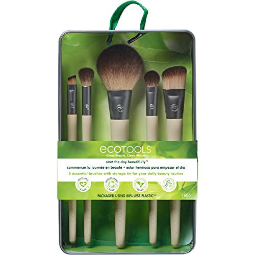 EcoTools Limited Edition Start the Day Beautifully Makeup Brush Set, Silver, 1 Count (Pack of 1)