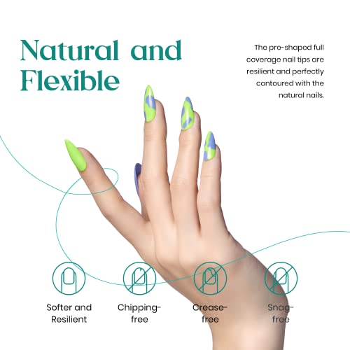 Beetles Easy Gel Tips Nail Extension Kit, 2 In 1 Nail Glue Gel Base Coat with Pre-shaped Medium Almond Nails and U V LED Nail Lamp Acrylic Nail C