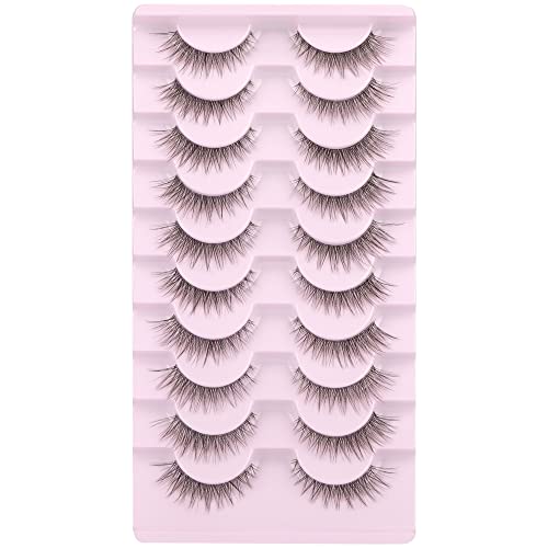 Ruairie Natural Lashes with Clear Band Fluffy Wispy False Lashes Natural Look 10 Pairs Fake Eyelashes Pack