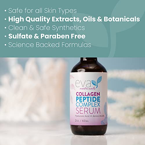 Collagen Peptide Complex Serum by Eva Naturals (60ml) - Best Anti-Aging Face Serum Reduces Wrinkles and Boosts Collagen - Heals and Repairs Skin