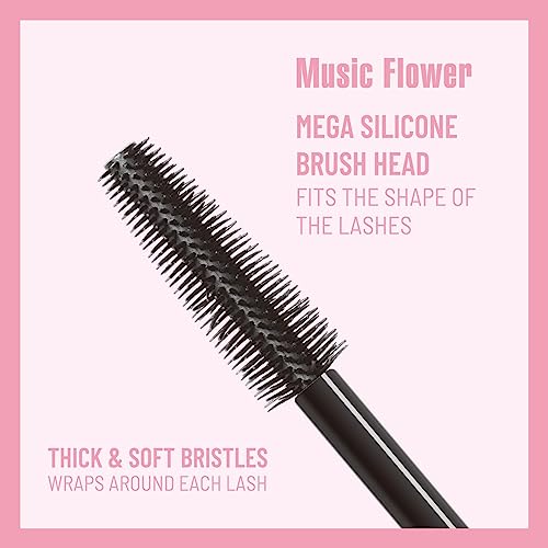 Music Flower Mascara Black Volume and Length, Waterproof Telescopic Mascara with Silicone Brush Head, Smudge Proof, Clump Free, Long Lasting Volu