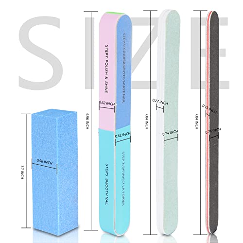 FANDAMEI Nail Files and Buffers, 100/180 400/4000 Grit Professional Manicure Tools Kit Rectangular Art Care Buffer Block Tools, 7 Ways Buffer Blo