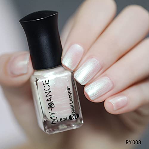 Chrome Nail Polish - White Pearl Glitter Nail Varnish Quick Dry Nail Polish Mermaid Shell Effect Gel Nail Long Lasting & Chip Resistant, No Need
