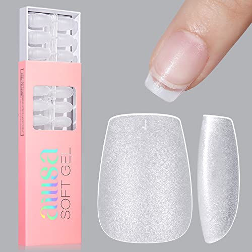 AILLSA Square Nail Tips - Half Matte Full Cover Nail Tips No Filed, 360Pcs Fake False Soft Gel Short Nail Tips Pre-shaped Acrylic Clear Gelly Tip