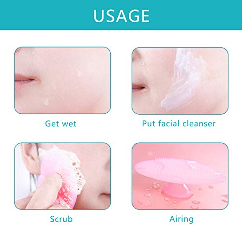 OBSCYON 4 Pcs Manual Silicone Face Scrubber Facial Cleansing Brush,1 Pcs Silicone Exfoliating Lip Brush Nose Cleaning Brush and 1 Pcs Face Mask B