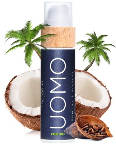 COCOSOLIS UOMO Tanning Accelerator for Men - Organic Tanning Oil with Vitamin E & Black Coconut Scent for a Fast Intensive Tan - Tanning Enhancer