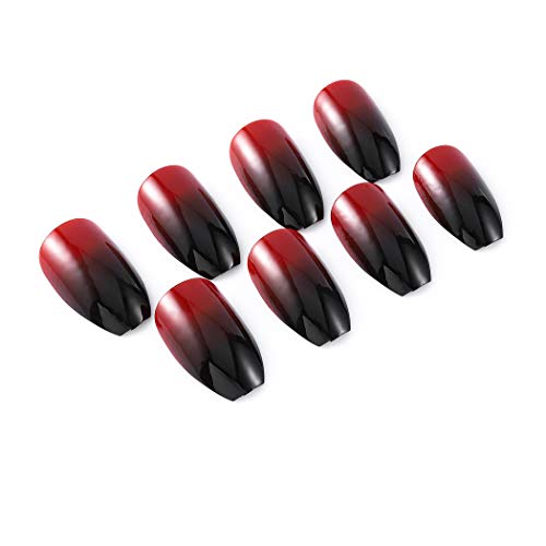 Jovono Gradient Oval False Nails Glossy Black Red Fake Nails Long Hand Nails Artificial Full Cover Nails for Women and Girls (24PCS)