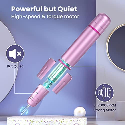 Electric Nail Files, Professional Nail Drill Machine, 20000RPM Adjustable Speed Manicure Pedicure Set with 11 Drill Bits, Low Vibration Low Noise
