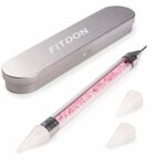 Dual-Ended Nail Rhinestone Picker Dotting Pen with Extra 2 Wax Head, FITDON Wax Tip Pencil for Jewel Gems Crystals Studs Pickup, Pink