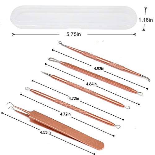 Blackhead Remover Tool 5 Pcs Blackhead Cleaner Tweezers Kit, Professional Extractor Tweezers Kit Pimple Popper for Facial Care with Case (rose go
