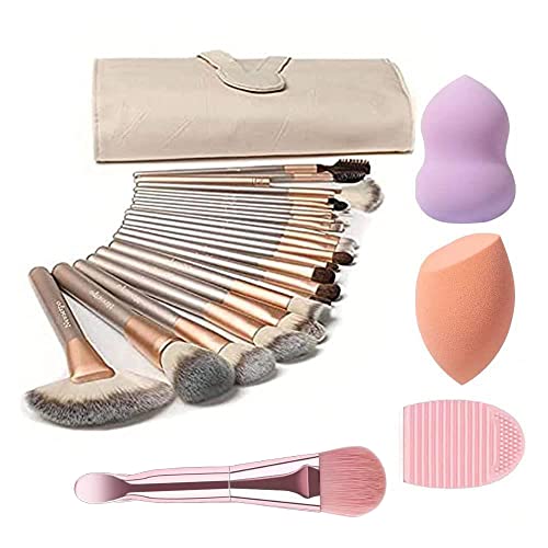 28Pcs Make Up Brush Set NEVSETPO Quality Makeup Brushes with Beauty Blender Brush Cleaner for Kabuki Foundation Powder Contour Blending Blush Tra