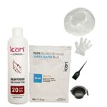 Full hair bleaching kit cream peroxide 20 vol 250ml + blue powder bleach 80g + bowl + brush + gloves + cap