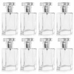 BELLE VOUS 30ml/1oz Empty Refillable Perfume Clear Glass Atomiser Spray Bottles (8 Pack) - Transparent Square Bottles with Silver Mist Pump - Por