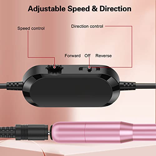 FOLAI Electric Nail Files, Nail Drill Set for Acrylic Gel Nails, Portable Manicure Pedicure Kit with Sanding Bands and Nail Drill Bits(Pink)