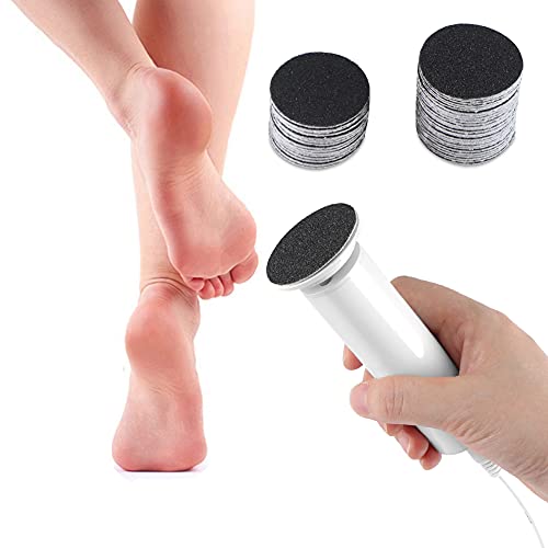 Electric Foot File Hard Skin Remover (Speed Adjustable) with 60pcs Replacement Sandpaper Disks, Professional Electric Callus Remover Pedicure Foo
