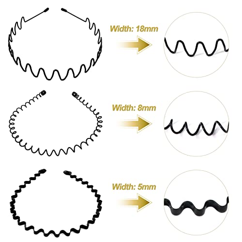 Qufiiry 3 Pcs Metal Hair Bands for Men, Metal Hair Hoop, Metal Headband, Non Slip and Durable Wavy Headband, Unisex Sport Fashion Hair Band Acces