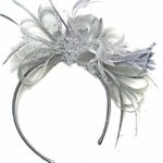 Silver Grey Net Hoop Feather Hair Fascinator Headband Wedding Royal Ascot Races, Unisize, Silver