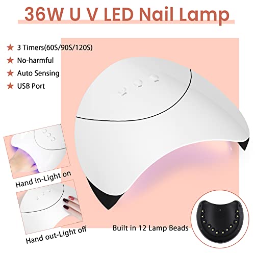 Poly Nail Gel Kit, Phoenixy 9 Colors Poly Nail Extension Gel Kit with 36W U V LED Nail Lamp with Basic Manicure Tools Poly Extension Gel Nail Sta