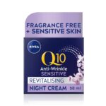 NIVEA Q10 Anti-Wrinkle Sensitive Revitalising Night Cream (50ml), Face Cream with Pure Skin Identical Q10 and Liquorice Extract, Sensitive Skin C