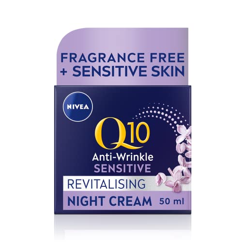 NIVEA Q10 Anti-Wrinkle Sensitive Revitalising Night Cream (50ml), Face Cream with Pure Skin Identical Q10 and Liquorice Extract, Sensitive Skin C