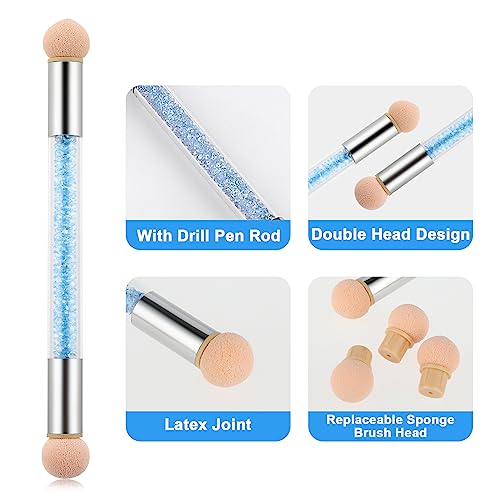 Nail Art Gradient Sponge Brush Applicator with 8Pcs Washable Replacement Sponge Head, Nail Tips Ombre Nails Sponge Brush for UV Gel and False Nai