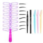 EVERMARKET 12 PCS Eyebrow Stencils - Eyebrows Shape Reusable with Eyebrow Razors and Pencil, Eye Brow Shaping Template Stamp Kit with Handle and