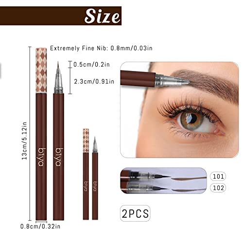 Eyebrow Pencils 2 Pack, Ultra-Fine Waterproof Brow Pen in Light Brown & Gray, Microfilling Felt Tip for Precision, Long-Lasting Makeup, Natural D