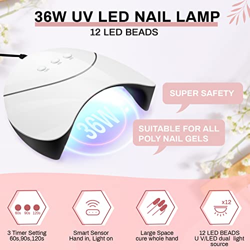 Poly Nail Gel Kit, VANREESA 5 Nude Colours Poly Nail Extension Gel Set with 36W U V Nail Lamp Manicure Tools Builder Enhancement Starter Kit Gift