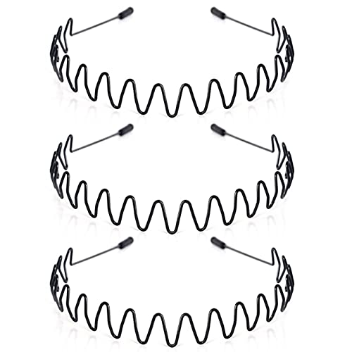 Hair Bands for Men, Non-Slip Sports Fashion Headband, Mens Metal Hair Band, Hair Hoop for Outdoor Sports, Weddings, Daily Wear (3 Pieces)