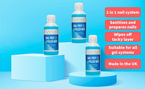 Lansilk Nail Prep & Gel Nail Polish Wipe Residue Cleanser Remover 250ml – UV LED Manicure Gel Polish Base Wipe – Sanitises Nail Plate & Removes T