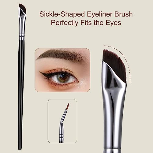 6 Pieces Eyeliner Brush Set, Precision Gel Eye Liner, Angled Flat Definer Ultra Thin Bent Makeup Brushes, Fine Point Eyeliner Brushes for Precise