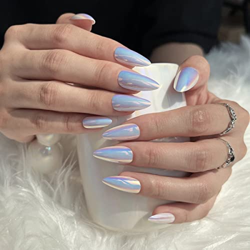 JUSTOTRY 24 Pcs Nude Short False Nails Almond,Gradient Pink Press on Nails Pattern,Glossy Fake Nails Short with Nail Glue,Oval Stick on Nails for