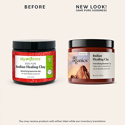 Sky Organics Indian Healing Clay 16 Ounces 100% Pure & Natural Bentonite Clay Therapeutic Grade
