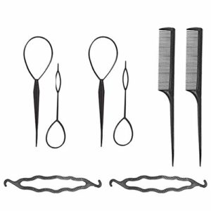 2 Set 8PCS Tail Hair Styling Tools, Ponytail Maker Fast Hair Braiding Tool Hair Accessories for Women Girls Black