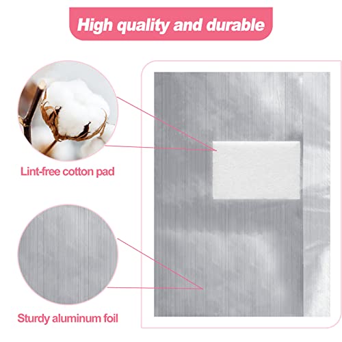 Qufiiry 100 Pcs Foil Nail Wraps, Nail Foils for Gel Nails, with Pre-attached Lint-Free Cotton Pads, Nail Foil Aluminium Wraps Remover for Fast &
