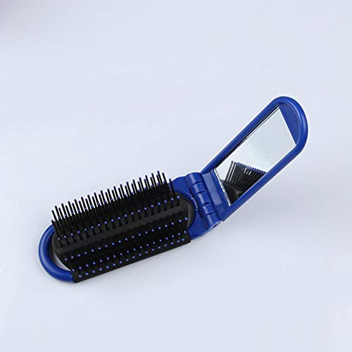 Portable Travel Folding Hair Brush With Mirror Compact Size Comb Outdoor Camping Travel Hair Styling Tools(Blue)