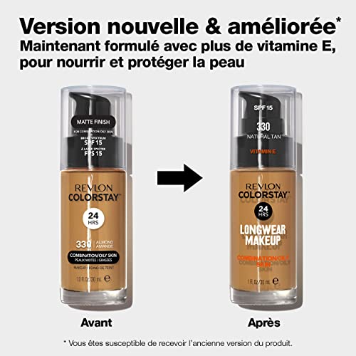 Revlon Colorstay Liquid Foundation Makeup for Combination/Oily Skin SPF 15, Longwear Medium-Full Coverage with Matte Finish, Fresh Beige (250), 3