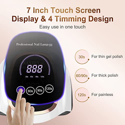 NAXBEY LED UV Nail Lamp,168W UV Lamps for Gel Nails,Gel Nail Lamp with 7.5 Inch Large LCD Touch Screen/4 Timer Setting/Auto Sensor,Professional N