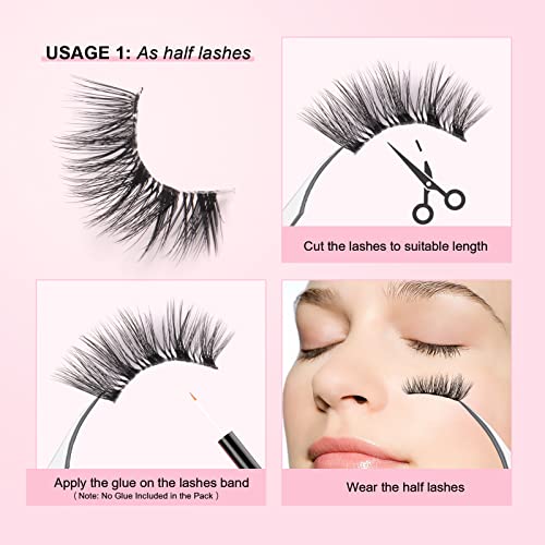 Glowingwin Half Lashes with clear band Fake Lashes Cat Eye Lashes Natural Look False Eyelashes 10 Pairs Corner Lashes 3/4 Lashes Handmade Transpa