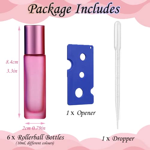 Maggidea Colorful Roller Bottles, 6Pack Essential Oils Roller Bottles10ml, Glass Roll on Bottles with Stainless Steel Roller Balls,Perfect for Fr