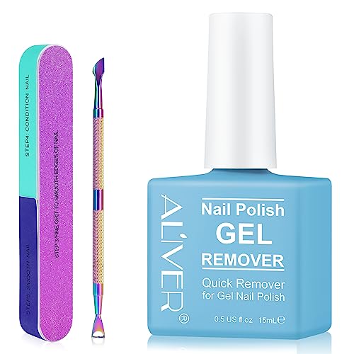Gel Nail Polish Remover, Gel Polish Remover - Quick & Easy Remove in 3-5 Mins, Gel Remover with Gel Polish Scraper and Nail File, No Damage To Na