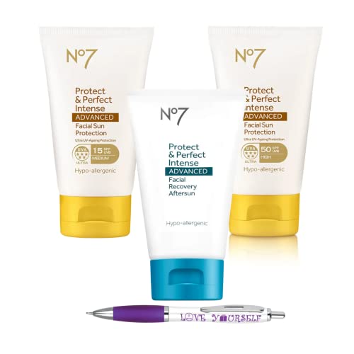 No7 Protect & Perfect Intense Advance Facial Suncare SPF 15 and SPF50+ with Facial Recovery Aftersun Bundle | Complete Sun Protection and 24 Hour