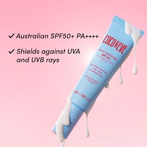 Coco & Eve Daily Water Gel SPF 50+ Sunscreen - Sun Face Protection Against UVA UVB | Australian Made, Hydrating, Lightweight Facial Suncream | Hy
